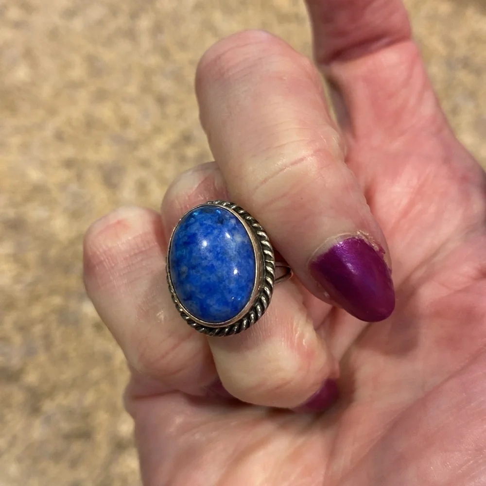 Blue Stone Silver Ring Size Around 4.75